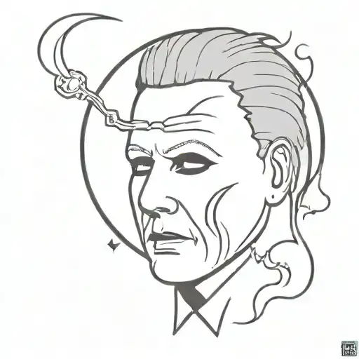 Michael Myers From Scary Movies Tattoo With A Crescent Moon