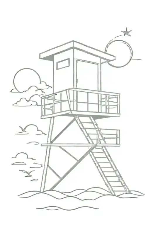 Lifeguard Tower With Ocean And Sun