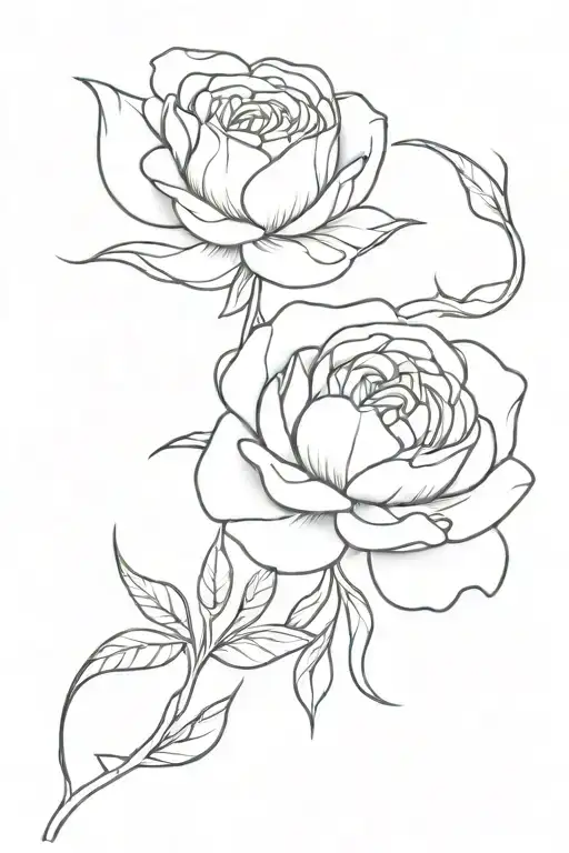 Very Simple Rose And Peony Flower Intertwined