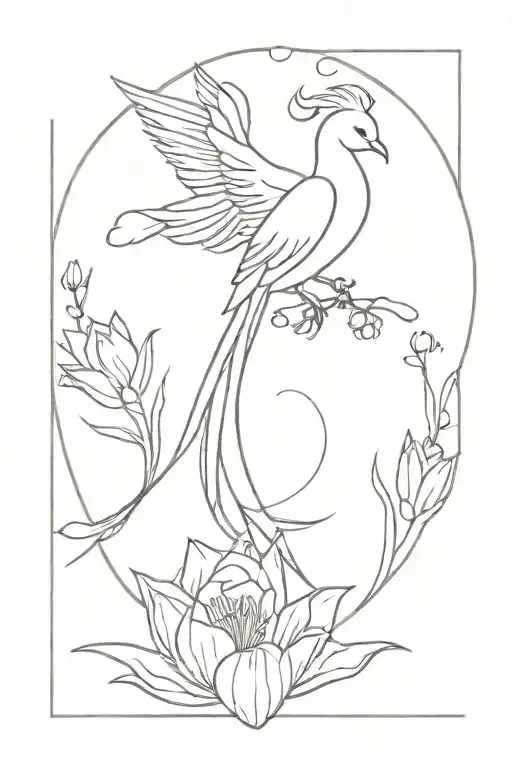Phoenix Surrounded By Water Lilly Flowers