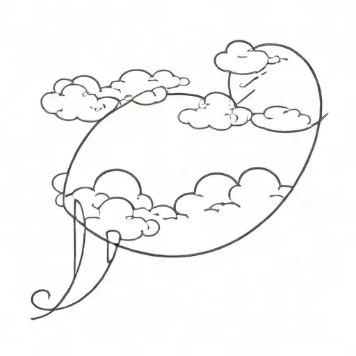 Half Moon Tied With A Thread To A Cloud Filled Sky