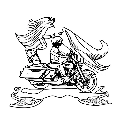 A Harley Davidson Motorcycle And A Horse Side By Side