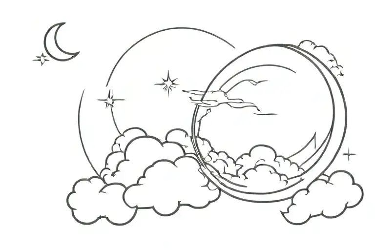 A Half Moon Sitting On A Cloud Below It