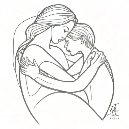Abstract Mother And Child Silhouette Hug Each Other