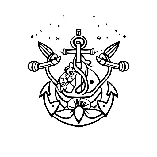 Anchor With Flowers And White Ladybug No Spots