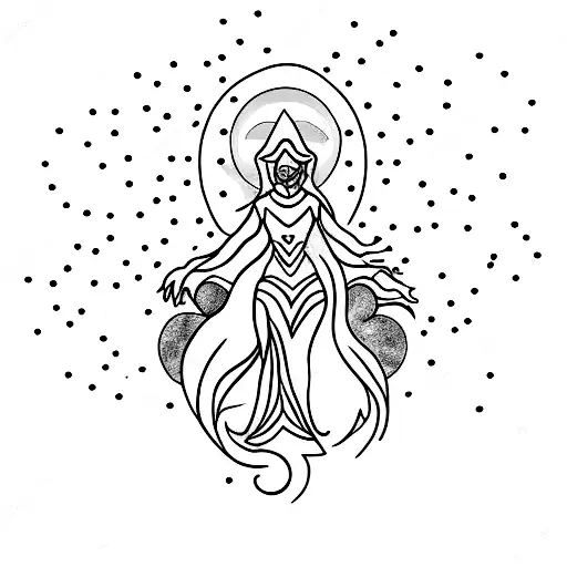 A Minimalist Tattoo Of A Powerful Witch Surrounded By The Moon And The Sun