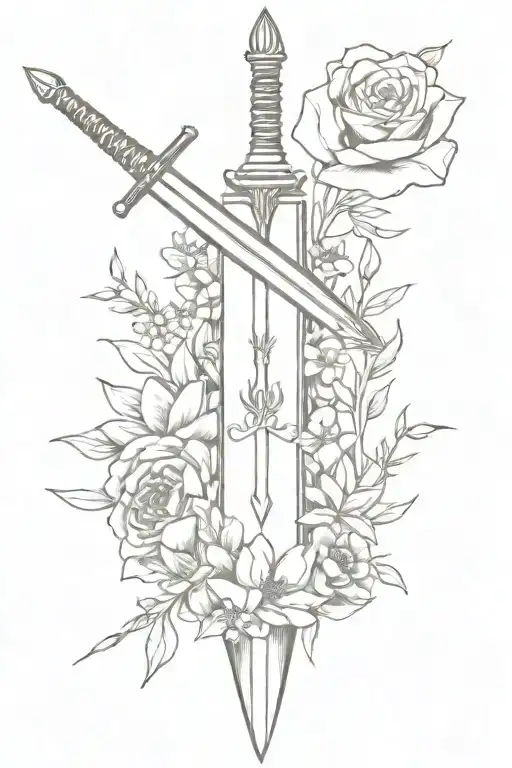 Books And Flowers Surrounding A Sword With A Small Crown Somewhere In There
