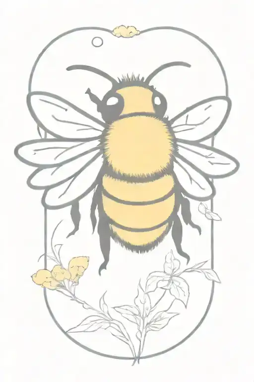 Bumblebee Fluffy Round Sweet Yellow Colorfull Watercolor Pastell