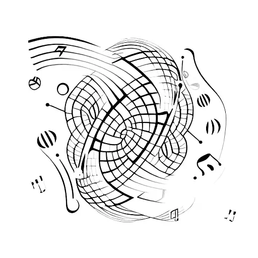 A Minimalist Tattoo Of A Football With Musical Notes Swirling Around It