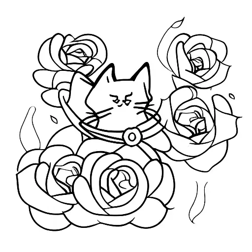A Cat Sitting On A Bed Of Black Roses With A Minimalist Touch