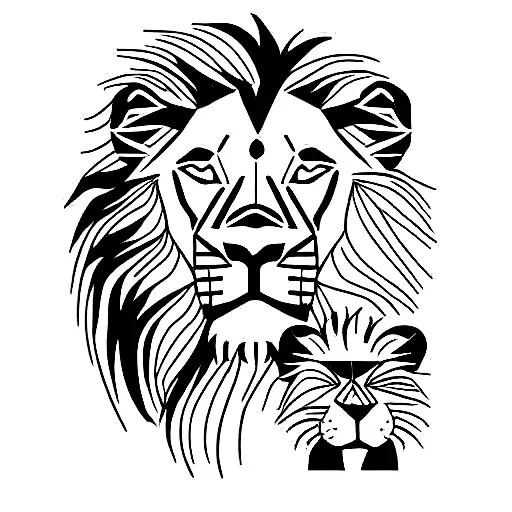 Lion With A Female And A Male Cub