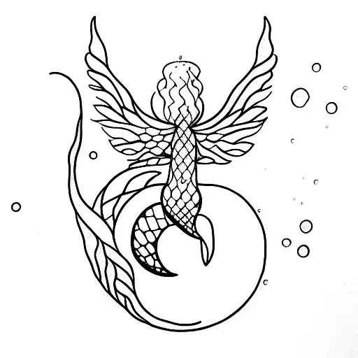A Minimalist Tattoo Of A Mermaid Tail Gracefully Emerging From The Water