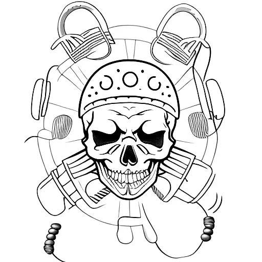 A Minimalist Tattoo Of A Skull Wearing Headphones With Coffee Beans As Eyes