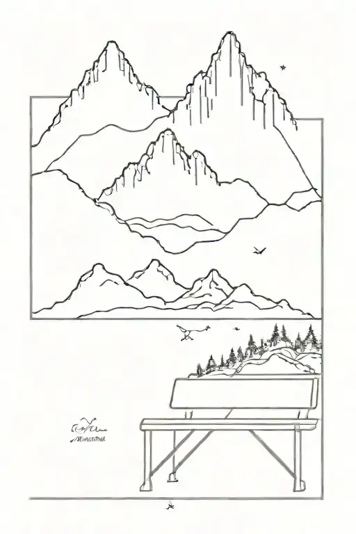 Mountains With A Bench In Front With Coordinates On The Side