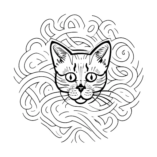 A Minimalist Tattoo Of A Cat Curled Up In A Cozy Bed