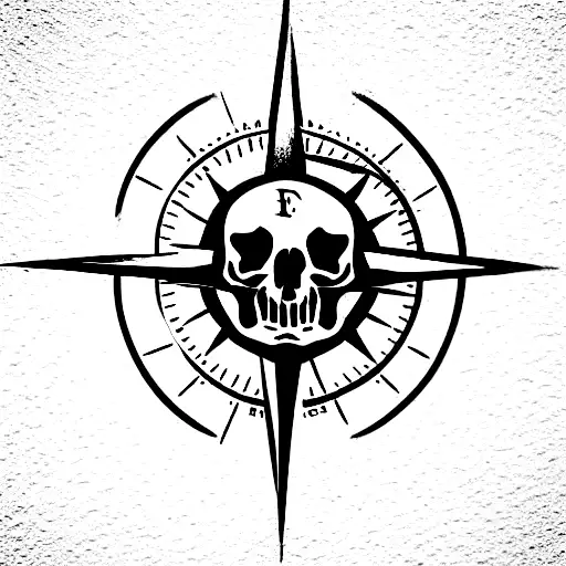 A Skull With A Compass And A Flower