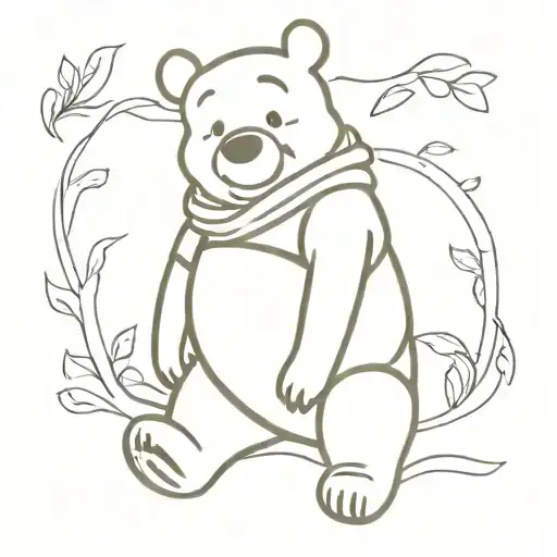 Outline Of Winnie The Pooh Flexing Bicep