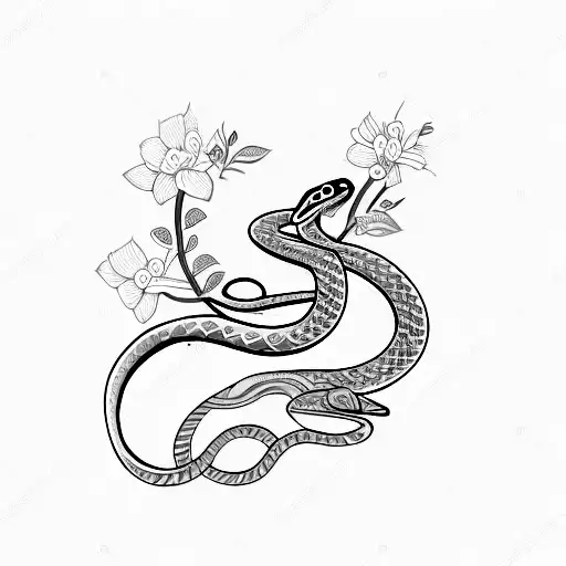 Snake With Flowers Wrapped Around A Dagger