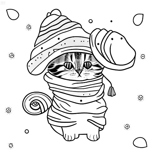 An Adorable Chibi Version Of A Cat Wearing A Winter Scarf
