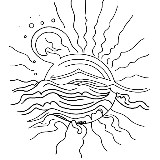 A Minimalist Tattoo Of A Sun Setting Over The Ocean With A Silhouette Of A Family