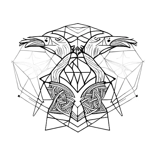 Geometric Raven Intertwined With Viking Runes
