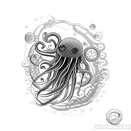 Cyborg Jellyfish With Background Of Atlantis Underwater