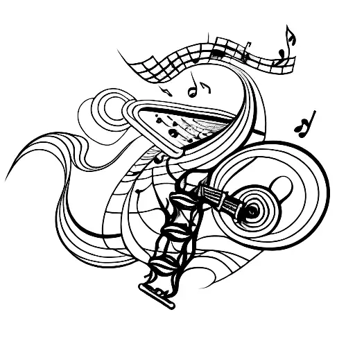 Skateboarder Performing A Trick With Musical Notes As The Background