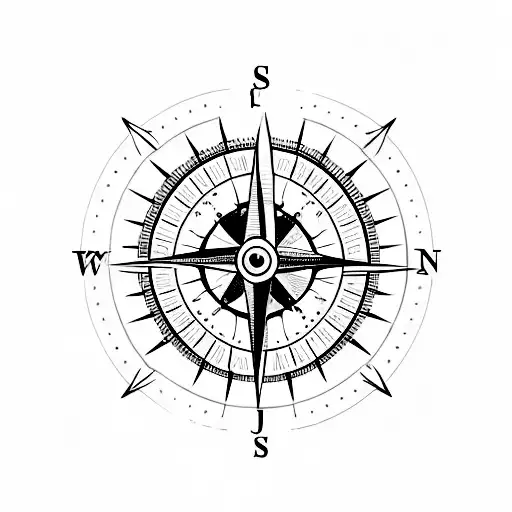 A Minimalist Tattoo Of A Compass Surrounded By A Wreath Of Leaves