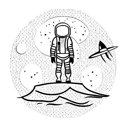 Astronaut With Backpack And Hiking Stick