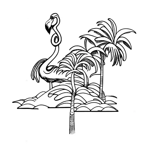 Flamingo And Palm Tree