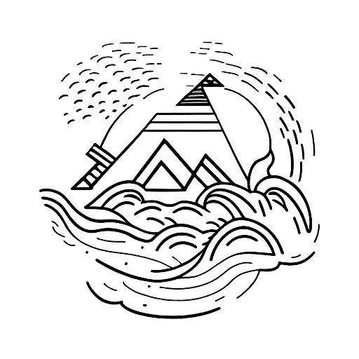 A Minimalist Tattoo Of A Beach Scene With A Runner In The Distance