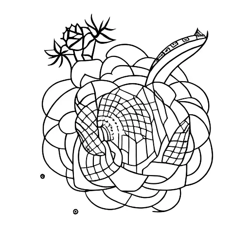 A Minimalist Tattoo Of A Guitar And A Cactus In A Harmonious Design