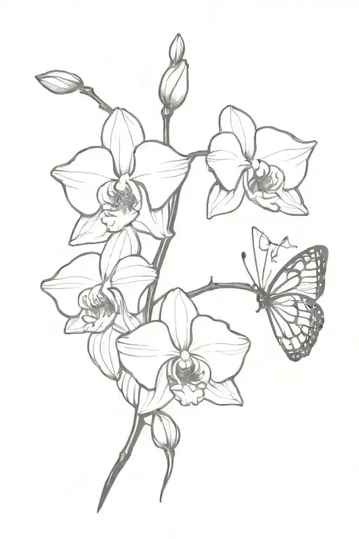 Orchid Flowers And Monarch Butter Fly