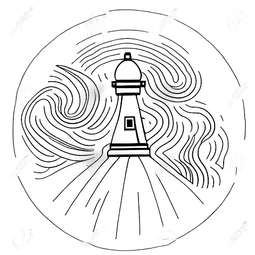 A Minimalist Tattoo Of A Lighthouse With Sunset And Waves