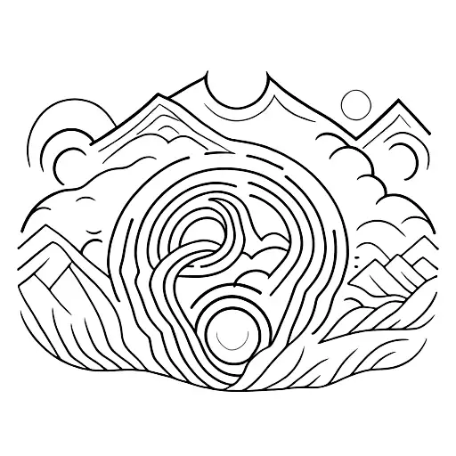 A Minimalist Tattoo Of A Mountain Range With A Sunrise Behind It