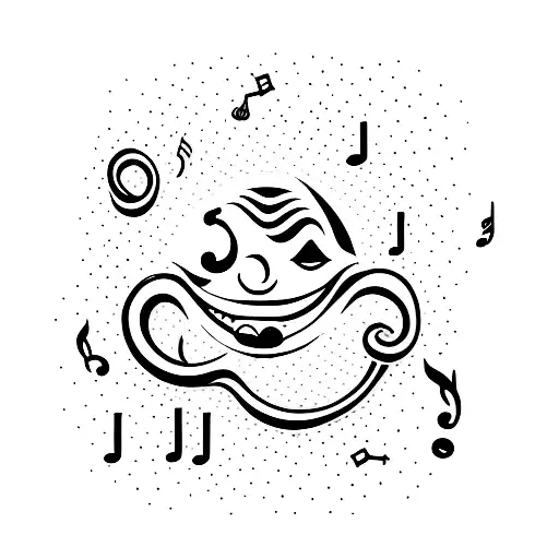 A Minimalist Tattoo Of A Laughing Face With Musical Notes As The Background