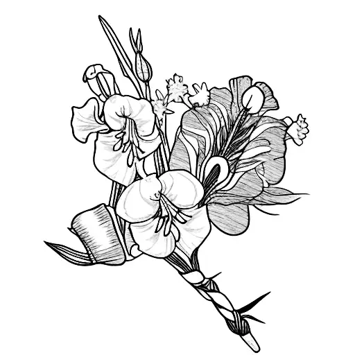 Panda Holding A Gladiolus And A Convolvulus