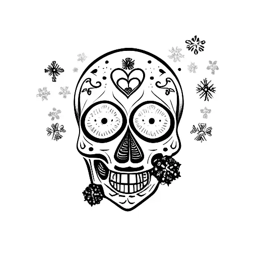Skull With Snowflakes And Roses