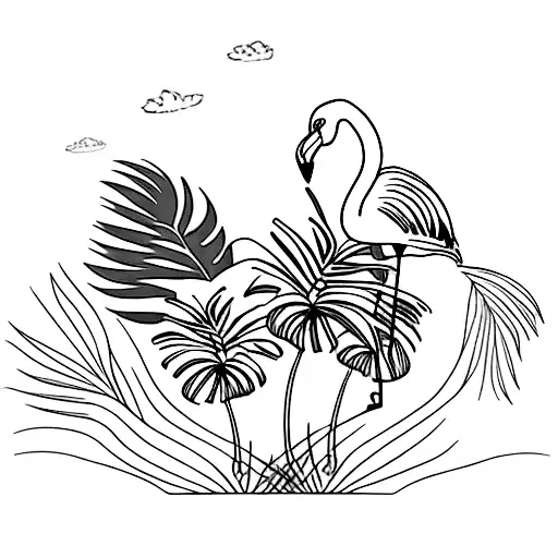 Flamingo And Palm Tree