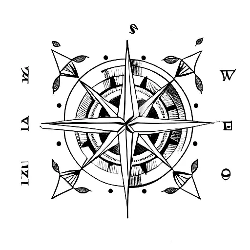 A Minimalist Tattoo Of A Compass Surrounded By A Wreath Of Leaves