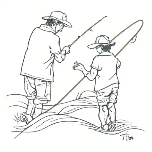Son And Father Fishing From The Back