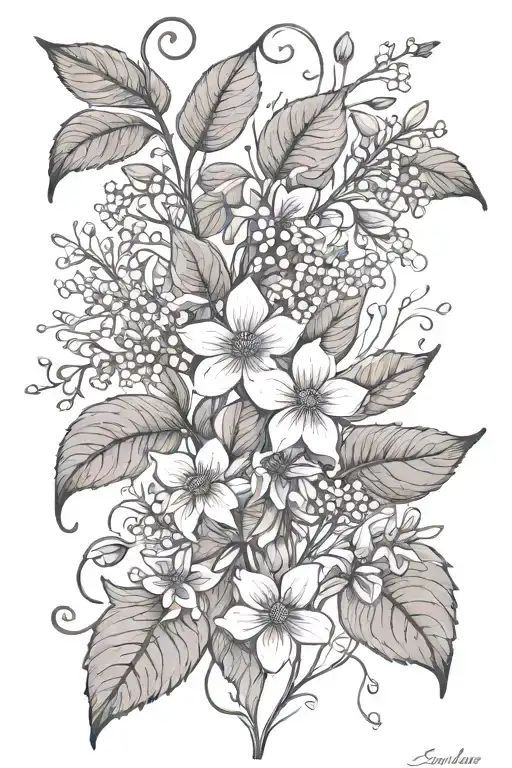 Delicate Line Drawing Of Vines And Small Wildflowers With Words Of Inspiration Hidden Within