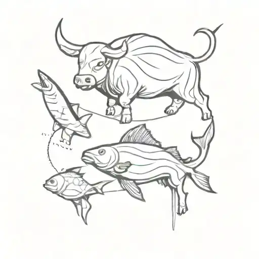 Small And Big Bull And Fish