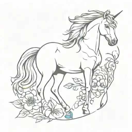 Horse And Flowers Surrounding