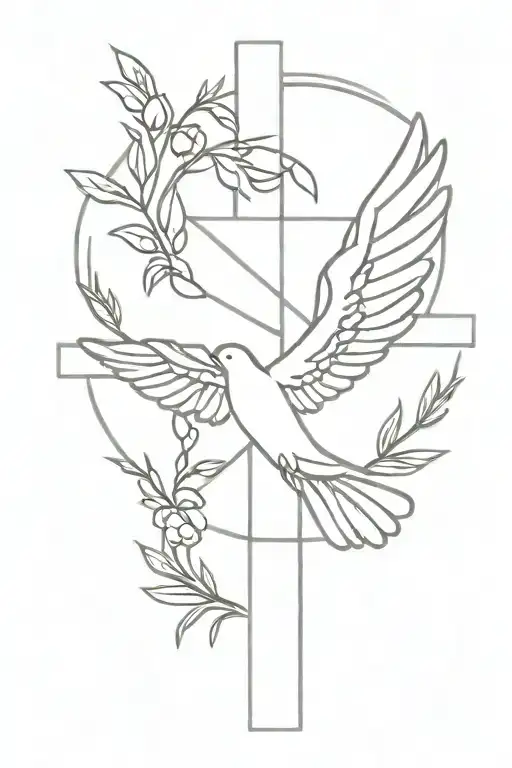 Cross With Angel And Dove Carrying An Olive Branch