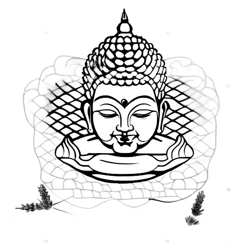 Buddha With A Snail On His Head Surrounded By Lavender