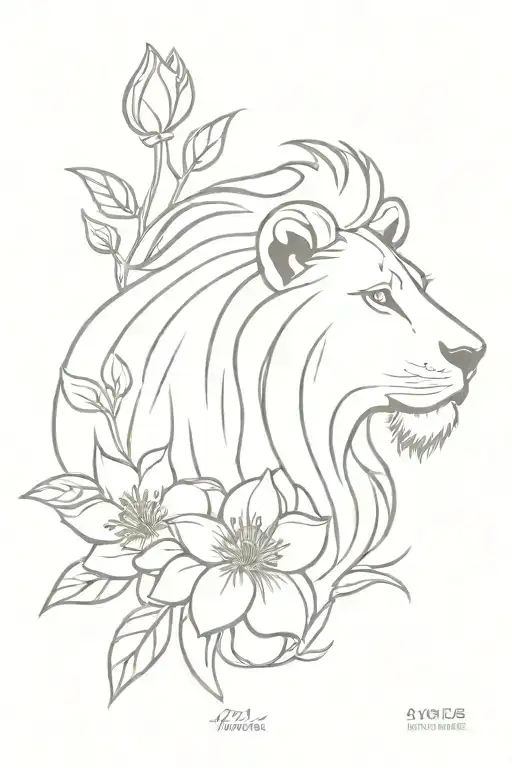 Lion With Flowers Blooming