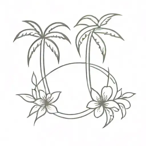 Palm Tree And Flower Intertwined