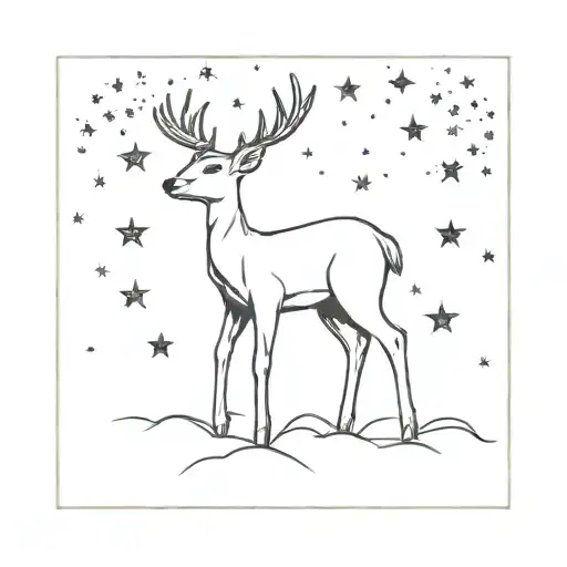 A Baby Deer Standing Looking Up To The Sky Filled With Stars