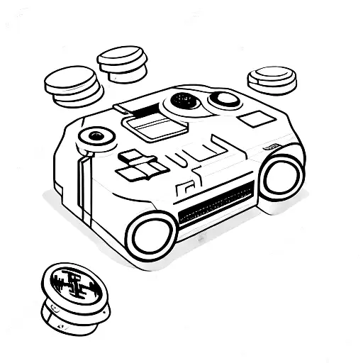 A Minimalist Tattoo Of A Retro Gaming Console With Dollar Signs As Buttons